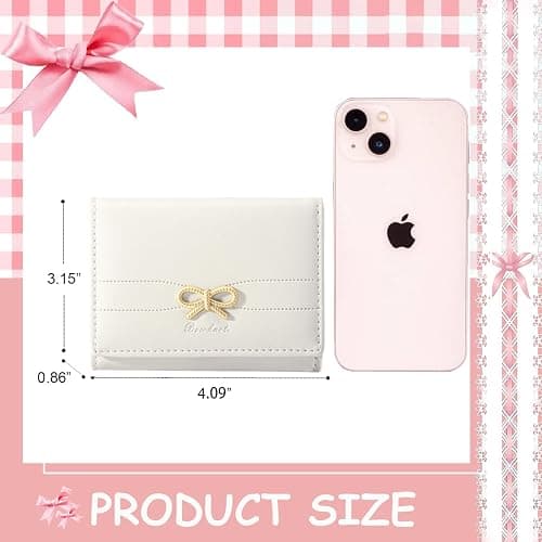 Sunwel Fashion Wallets Girls Cute Coquette Bow Small Wallet Aesthetic Card Holder ID Window Purse for Women (CREAM) thumbnail 3