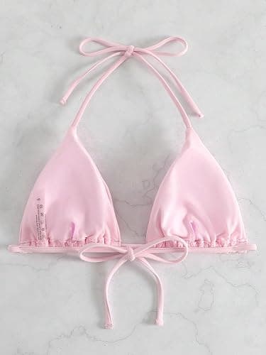 WDIRARA Women's Solid Triangle Bikini Top Sexy Halter String Micro Bathing Suits Tops thumbnail 4