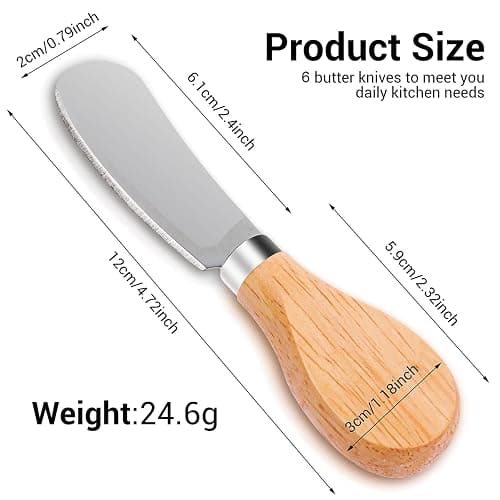 6 Pcs Wooden Handle Butter Spreader Knives Set – Stainless Steel Cheese Spreader for Charcuterie Board, Cheese Knife Set for Butter, Jam, Pastry, Cocktail Knives, and Kitchen Accessories thumbnail 3