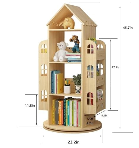 Heehee Rotating Bookshelf 360 Display Floor Standing Bookcase Storage Rack Children's Bookshelf, Wood Book Shelf Organizer Stand for Kids, Storage Book Display Case Bookrack thumbnail 2