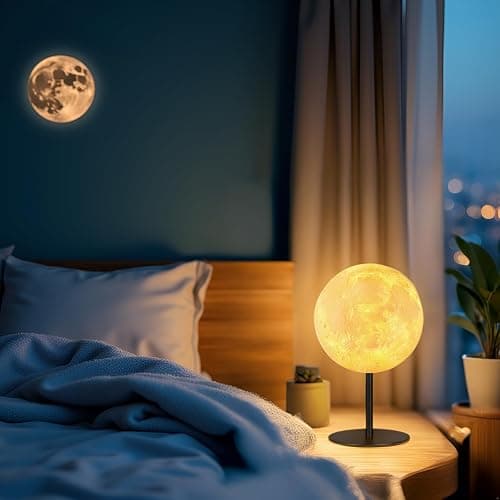 Moon Lamp Small Table Lamp for Bedroom, Dimmable Table Lamp with 30 Modes, Night Light Bedside Lamps for Night Stands, Desk Lamp for Living Room, Office, Dorm, Gifts for Kids Teens (Inline Control) thumbnail 2