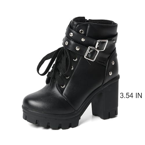 FOREADA Goth Boots Chunky Heel Boot For Women Ankle Combat Booties Black Platform Bootie Buckle Rivets Punk Goth Shoes With Zipper thumbnail 6