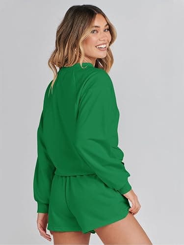 MEROKEETY Women's 2025 Fall Oversized Batwing Sleeve Lounge Sets Casual Top and Shorts 2 Piece Outfits Sweatsuit thumbnail 3