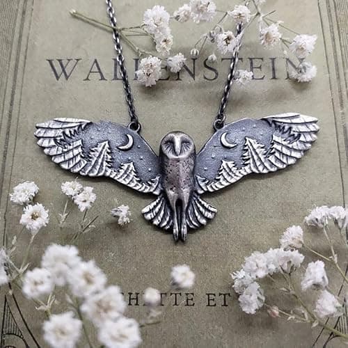 KURTCB Owl Pendant Necklace Vintage Punk Moon Forest Animal Wing Flying Fairy Core Chain Choker Necklace for Women Men thumbnail 3