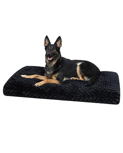 KSIIA Washable Dog Bed Medium Size Dog Crate Bed Pet Mat 35"x23" Black | Deluxe Plush Comfy Kennel Pad, Anti-Slip Bottom,Deep Sleeping Mat for Medium Dogs,Machine Washable for Easy Cleaning - Image 1