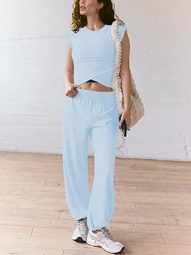 Outfeel Women 2 Piece Outfit Set Loungewear Cropped Tops and Jogger Sweatpant Matching Set Coordinated Sweatsuit with Pockets thumbnail 2