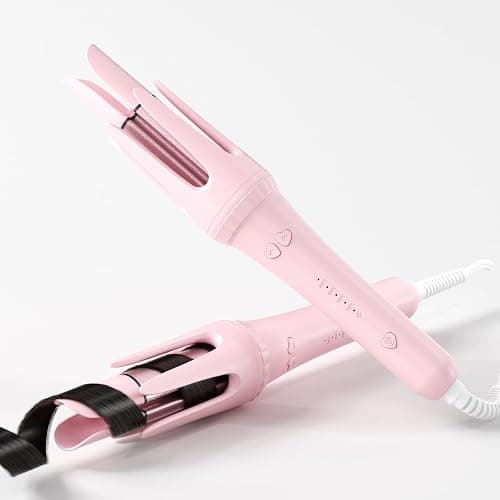 MinHuang Auto Hair Curler, Automatic Curling Iron,1.25 inches, Automatic Shut-Off, Anti-Scald, Anti-Tangle, Negative Ion,Anti-Tangle Rotating Curling Wand for Women Hair Styling,Pink - Image 1