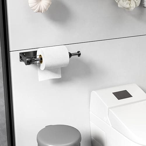 Paper Towel Holder Under Cabinet, Single Hand Operable Wall Mount with Damping Effect, Self-Adhesive or Drilled for Kitchen Bathroom, Black thumbnail 6
