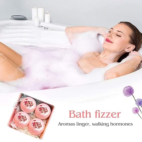KASTU Dried Flower Bath Bombs Salt Balls,4-Pack Gift Set,Rose Extract Essential Oils,Moisturizing Dry Skin,Fizzy Spa,Relaxation,Self Care,Relaxing,Bubble Bath Bomb Gifts Idea for Men Women thumbnail 3