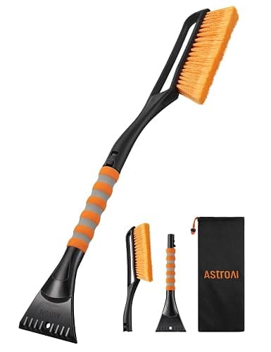 AstroAI 27" Snow Brush and Ice Scrapers for Car Windshield, Detachable Snow Removal with Ergonomic Foam Grip Accessories for Cars, Trucks, SUVs (Heavy Duty ABS, PVC Brush, Orange) - Image 1