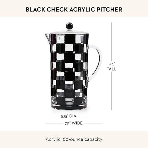 MACKENZIE-CHILDS Acrylic Pitcher with Spout for Water, Lemonade, and Farmhouse Home Decor, 2.5 Quarts, Black Check thumbnail 2