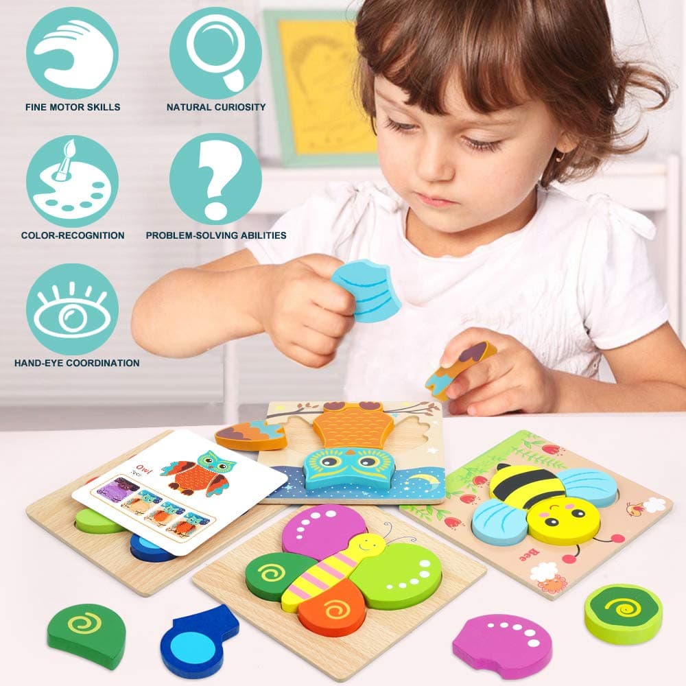 Toddler Puzzles, Wooden Jigsaw Animals Puzzles for 1 2 3 Year Old Girls Boys Toddlers, Educational Preschool Toys Gifts for Colors & Shapes Cognition Skill Learning thumbnail 5