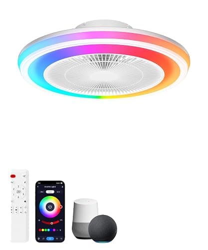 Smart RGB Ceiling Fans with Lights and Remote，20" Low Profile Ceiling Fan with Light ,6-Speed Wind & Dimmable LED,1000+RGB Ambient Light ,Flush Mount Ceiling Fan Compatible with Alexa and Google Home - Image 1
