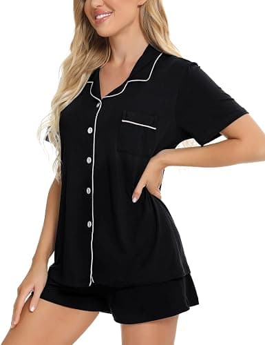 SWOMOG Womens Pajamas Set Button Down Soft Short Sleeve Sleepwear Loungewear 2 Pcs Pjs Shorts Set XS-XXL thumbnail 3