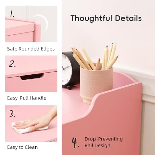 OOOK Kids Study Table and Chair Set, Wooden Kids Desk and Chair Set, Toddler Art Desk with Storage, Children Writing Table for 5-12 Years Old, Home School Use, Pink thumbnail 7
