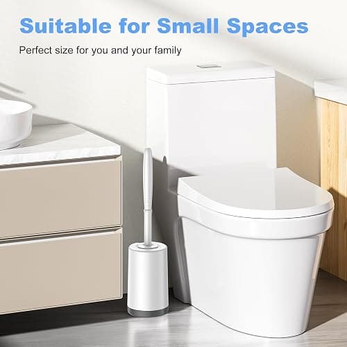 HAMITOR Toilet Bowl Brush Holder Set: Curved Design with Holder for Deep Cleaning Under Rim - Compact Hidden Scrubber for Small Space - Modern RV Bathroom Accessories - White 1 Pack thumbnail 6