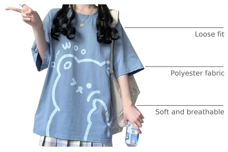 Women Kawaii Bear T-Shirt Cute Japanese Anime Graphic Tees Cartoon Korean Preppy Short Sleeve Baggy Top Oversized Clothes thumbnail 4