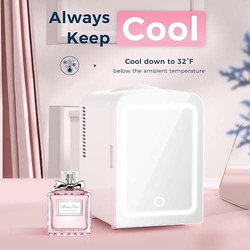 Antarctic Star Makeup Compact Refrigerator with LED Mirror, 4L Mini Fridge, Skin Care, for Bedroom, Car, Office & Dorm, Portable Small Cooler for Cosmetics, White - Image 1