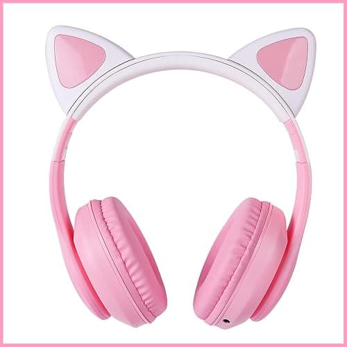 HOYJACY Cat Ear Kids Bluetooth Headphones for Girls Children Teens, LED Light Up Wireless/Wired Mode Foldable Stereo Girls Headphones with Built-in Mic for School Birthday Xmas Gift (Pink) thumbnail 5