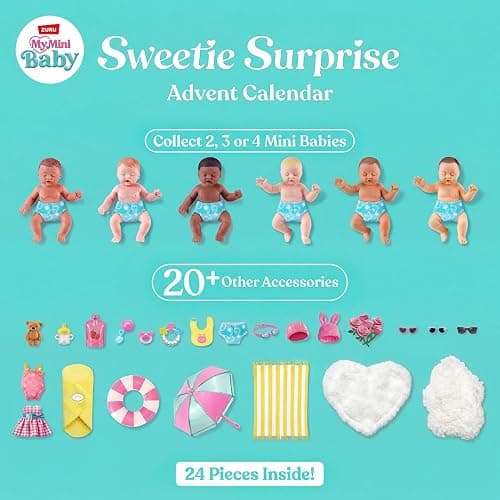 My Mini Advent Series 1 By ZURU | 24 daily reveal windows; 2 baby dolls; outfits, feeding items & sunglasses; nurturing play; holiday gift thumbnail 4