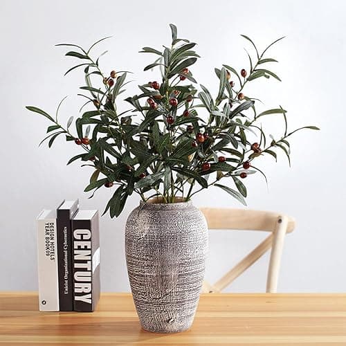3pcs Artificial Plants Greenery Olive Branches Stems Fake Plants Green Leaves Fruits Branch Leaves for Home Office ndoor Outside DIY-Wreath Decor 27-Inch (3) thumbnail 6