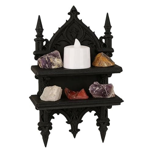 Uqezagpa Coffin Shelf Double Gothic Wall Shelf for Crystal and Plant Display Gothic Wall Decor Floating Shelves, Easy Assembly, 7.8" X 4.4 thumbnail 4