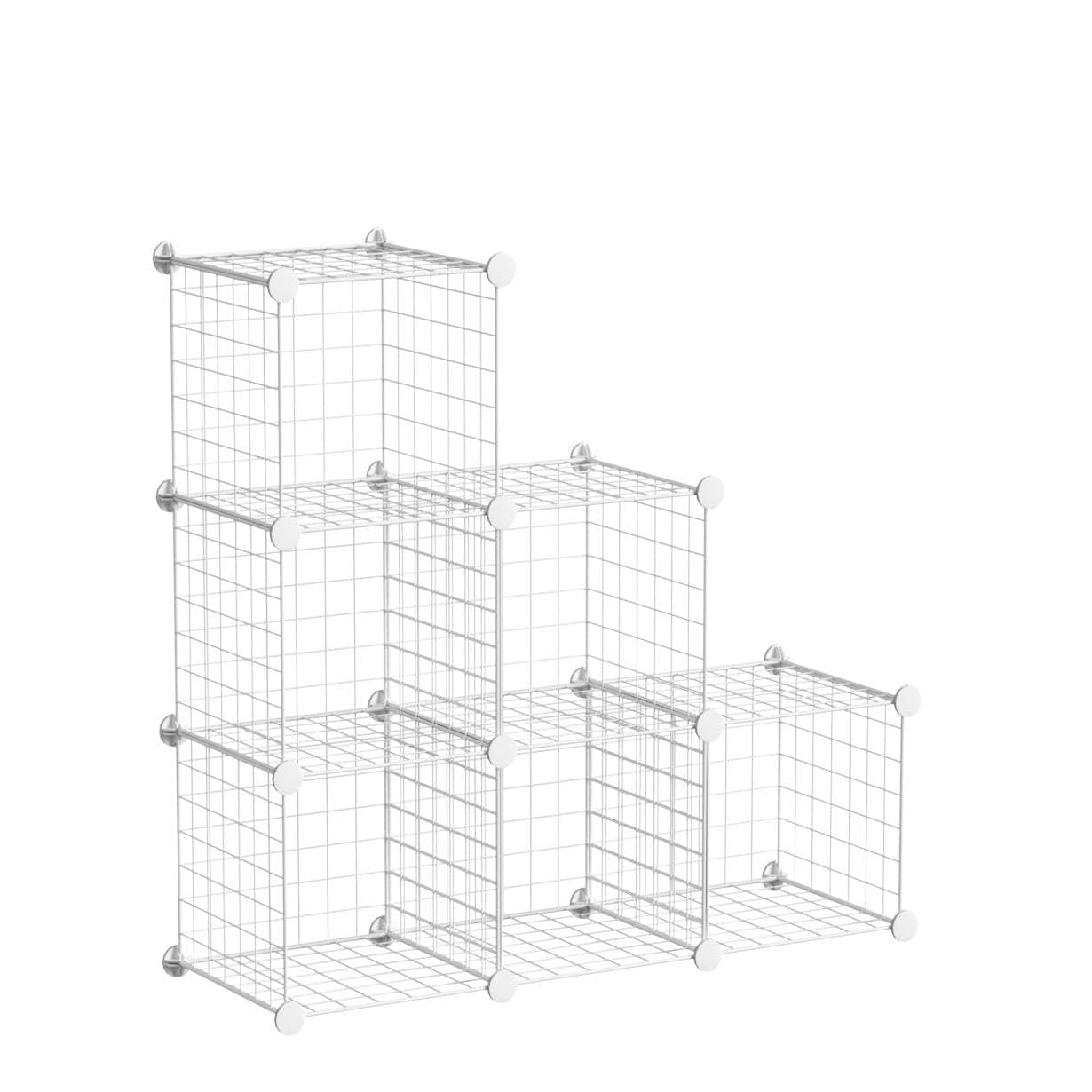 C&AHOME DIY Wire Storage Cubes Metal Grids Bookshelf Modular Shelving Stackable 6 Cube Closet Organizer Bookcase for Toys, Clothes, Books, White - White thumbnail 5