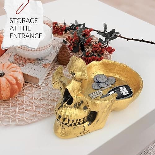 Mrlikale Skull Glasses Stand Holder, Creative Eyeglasses Holder | Sunglasses Spectacle Display Rack, Key Holder Resin Sculptures for Entryway, Home, Office, Desk, Nightstand (Gold) thumbnail 5