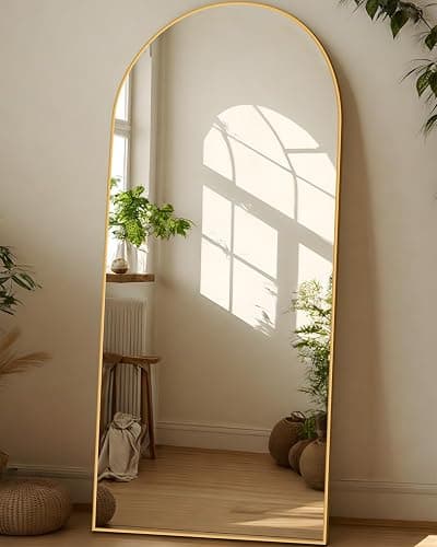 LadyNow Full Length Mirror, 58"x19" Arched Floor Mirror Freestanding, Floor Standing Full Body Mirror with Stand for Bedroom, Hanging Mounted for Living Room Cloakroom, Gold thumbnail 2