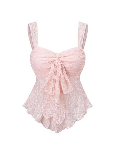 SOLY HUX Women's Babydoll Tops Cute Summer Lace Tops | Peplum Tops, Sleeveless, Tie Front, Going Out Tops, Coquette Clothes - Image 1