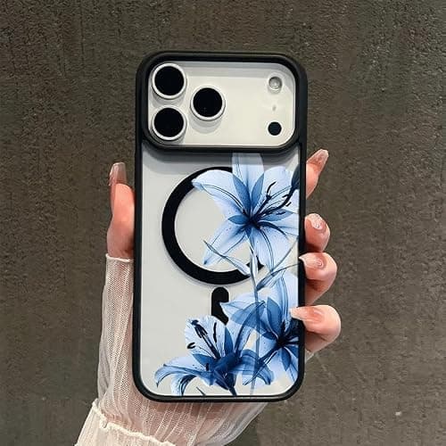 Blue Lily Whisper Magnetic Snap Case Compatible with iPhone 17/16 Pro Max /15 Pro /14/13 /12 Shockproof Slim Protective Cover (Blue,for iPhone 13) thumbnail 3