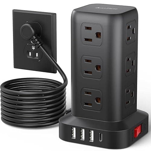 AnnTane Surge Protector Power Strip 10 FT Cord, Power Strip Tower with 4 USB Ports (1USB C), Extension Cord with 12 AC Multiple Outlets, Home Office Supplies Desk Accessories, Dorm Room Essentials - Image 1