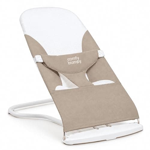 ComfyBumpy Portable Baby Bouncer, Organic Cotton, 3-Position Recline | Breathable Mesh Sides, 8-20 lbs Babies, Foldable Design, 3-Point Harness, Travel Carry Case (Taupe) - Image 1