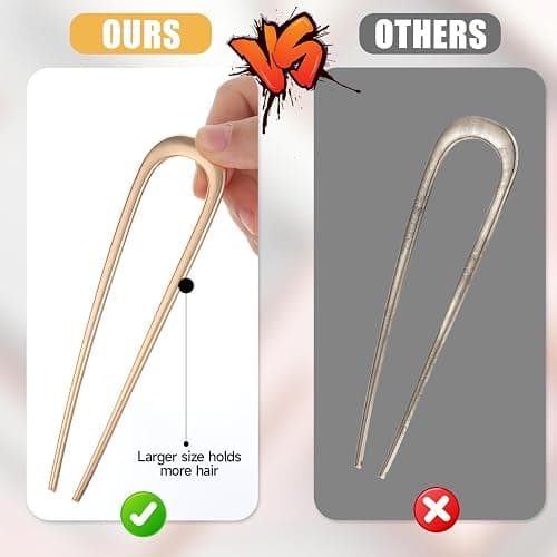 Piriuuo 2 Pcs French Hair Pins, 5.5 Inch Metal French Pins U-Shaped French Twist Hair Pins Vintage French Clips Gold French Hair Pins for Thick Long Hair Large French Hair Pins for Women Girls thumbnail 3