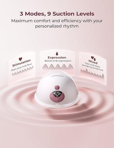 Momcozy M5 Smart APP Controlled Wearable Breast Pump, Hands-Free Wireless Electric Pump, 3 Modes 9 Suction Levels, BPA-Free, Portable Lightweight, 24mm Flange, 2-Pack Cozy Red thumbnail 6