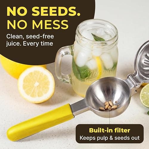 Stainless Steel Lemon Squeezer Press - No Seeds, Pro-Grade, Effortlessly Get Every Drop - Manual Non-Slip Grip Design - Lemon Lime Squeezer, Orange, and Citrus Fruit Hand Held Lemon Juicer Squeezer thumbnail 4