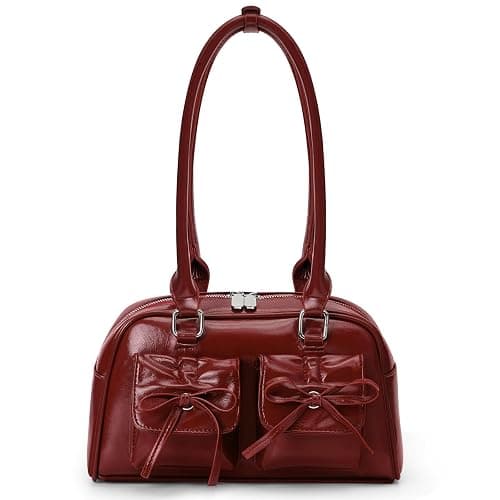 Juoxeepy Ita Bag Cute Bow Purse Aesthetic Japanese Shoulder Bag Faux Leather Tote Bag Y2k Red Handbag Purse - Image 1