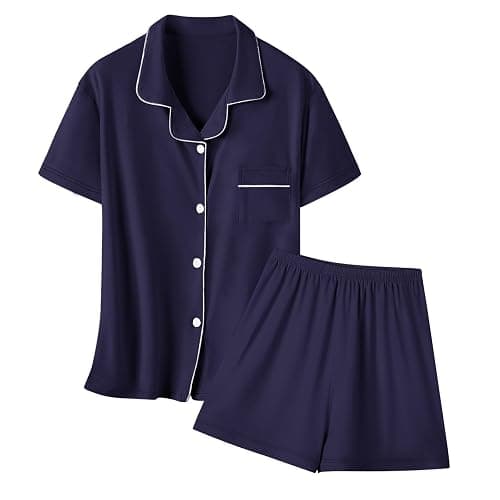 Umeyda Girls & Womens 2 Pieces Pajamas Sets Modal Sleepwear Button Down Short Sleeve Pjs Outfits - Image 1