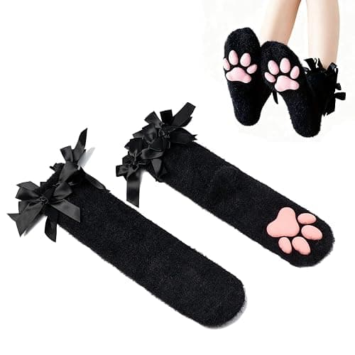 SIROLISA Fuzzy Short Cat Paw Socks, Soft 3D Paw Pad Toe Beans Stockings for Women - Image 1