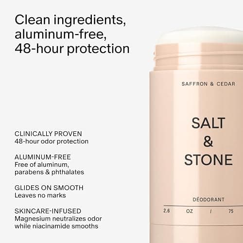 Salt & Stone Aluminum-Free Deodorant for Women & Men Saffron & Cedar 2.6 oz | Extra Strength 48 Hour Protection, Gender Neutral Scent, Made with Niacinamide, Spirulina, Magnesium & Antioxidants thumbnail 2