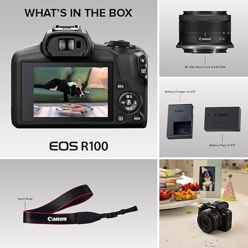 Canon EOS R100 Mirrorless Camera RF-S18-45mm F4.5-6.3 is STM Lens Kit, 24.1 Megapixel CMOS (APS-C) Sensor, 4K Video, RF Mount, Black thumbnail 7