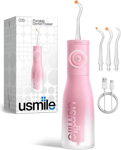usmile C30 Cordless Water Flosser, 300ml Large Tank, 5 Pressure Levels Deep Clean, S-Shaped Nozzles for Braces & Sensitive Gums, USB-C Rechargeable, IPX7 Waterproof, Portable Travel & Home Use(Pink) - Image 1