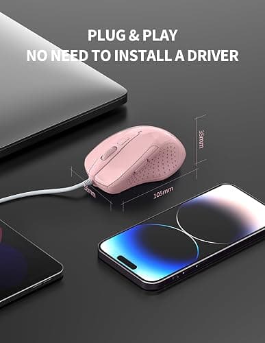 TECKNET Wired Mouse, 6-Button Corded with 4 Adjustable DPI, Optical Ergonomic Design, 5FT Cord for Laptop, Chromebook, PC, Desktop, Mac, Notebook - Pink thumbnail 6