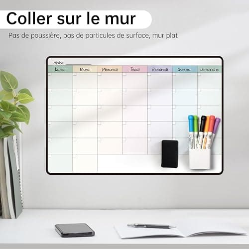 MCCORL 42x28 cm Calendrier Adhesif Tableau blanc Planning Mural, Planificateur Mensuel/Semainer effaçable parfait pour Planification des Tâches, Organiseur Hebdomadaire Repas familial - en Français thumbnail 4