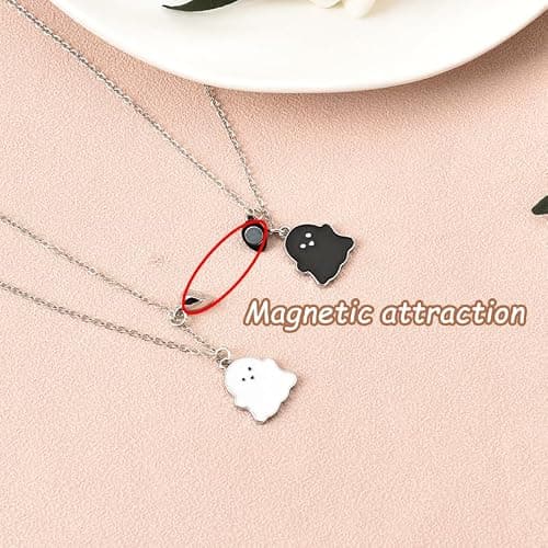 Ghost Bff Necklaces for 2 Bestie Birthday Gifts for Best Friend Matching Heart Necklace for Soul Sister Long Distance Friendship Xmas Christmas Gift thumbnail 5