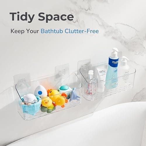 CQUNM Bath Toy Storage Holder for Bathtub, Clear Bath Toy Organizer Large Capacity Bathtub Toy Storage Shower Caddy for Bathroom (2 Large) thumbnail 5