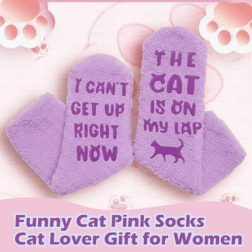 AmoraKiva Mothers Day Gifts for Mom Grandma Wife- Funny Cat Mom Fuzzy Slipper Socks thumbnail 4