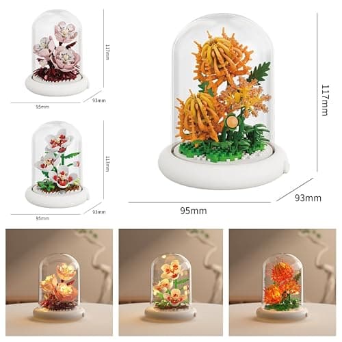 Kadablk Creative Botanical Micro Blocks with Light Set - 550PCS Artificial Chrysanthemum, Peony and Hibiscus, Perfect DIY Gift for Adults, Teens and Flower Lovers thumbnail 4