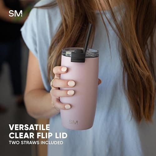 Simple Modern Travel Coffee Mug Tumbler with Flip Lid | Insulated Stainless Steel Iced Coffee Cup | Gifts for Women & Men | Voyager Collection | 470ml | Blush thumbnail 6
