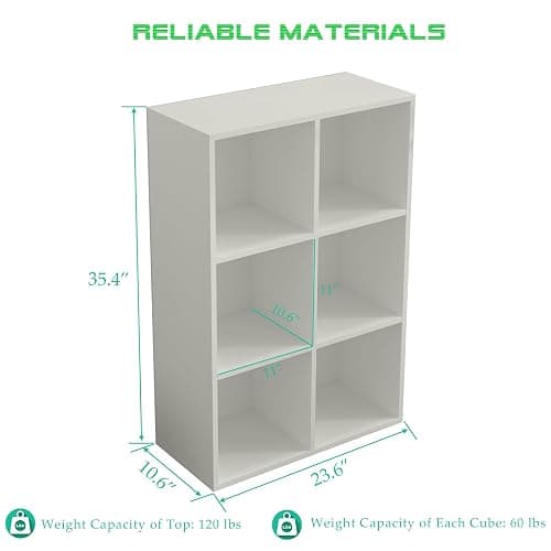 OSCHF 6-Cube Storage Shelf Bookcase - Wooden 3-Tier Floor Standing Open Bookshelf for Home and Office, Display Cabinet, Warm White thumbnail 3